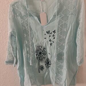 Women's Light Blue Lace Top